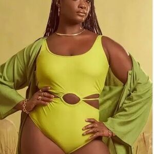 Eloquii Neon Lime Cutout Swimsuit